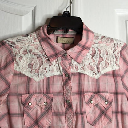 Legacy Falls For Her Button Up Shirt 3/4 Sleeve Collar Plaid Cowgirl Rodeo Small
