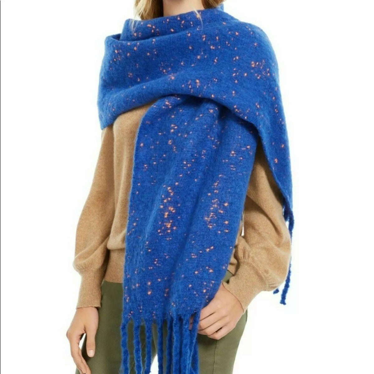 DKNY NEW Blanket Blue Scarf Orange Speckled Winter Oversized ONE Size Gator UF