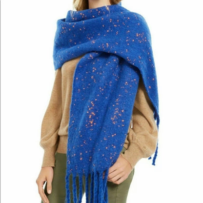 DKNY NEW Blanket Blue Scarf Orange Speckled Winter Oversized ONE Size Gator UF