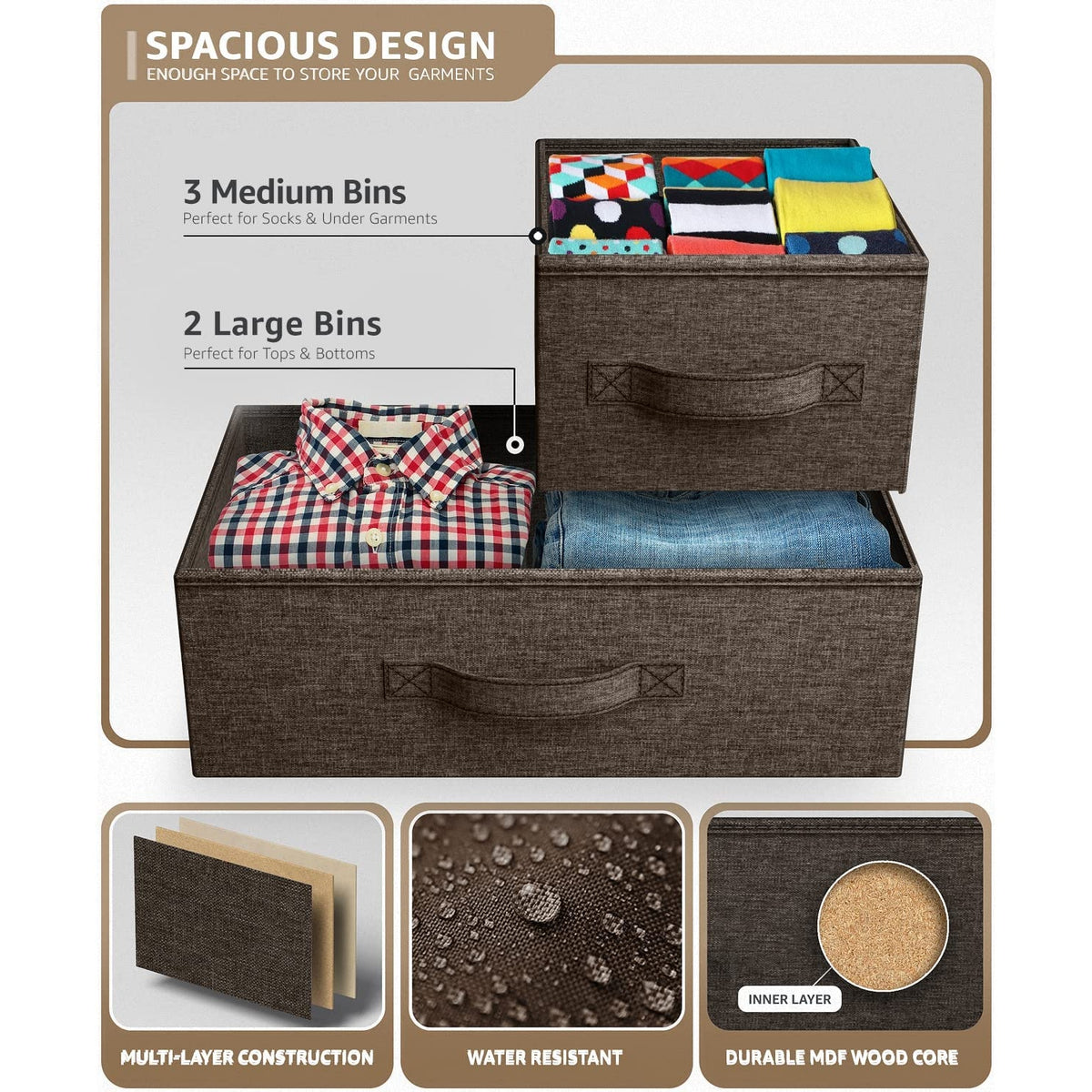 Sorbus Cube Storage Dresser Brown 5 Drawer Chest with Tabletop