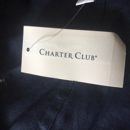 Charter Club Frayed Trim Draped Vest Intrepid Blue Medium Layering Casual LINEN