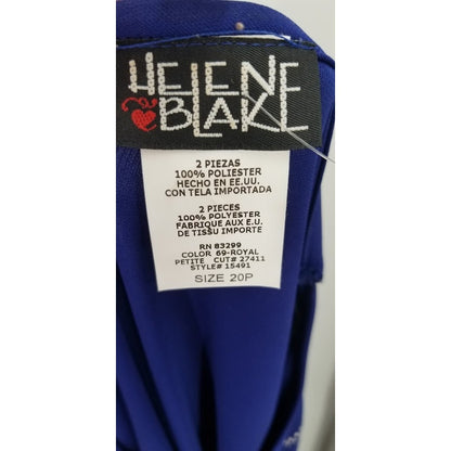 Vintage Helen Blake 2 Piece Culottes Blouse Blue Rhinestones Size 20P