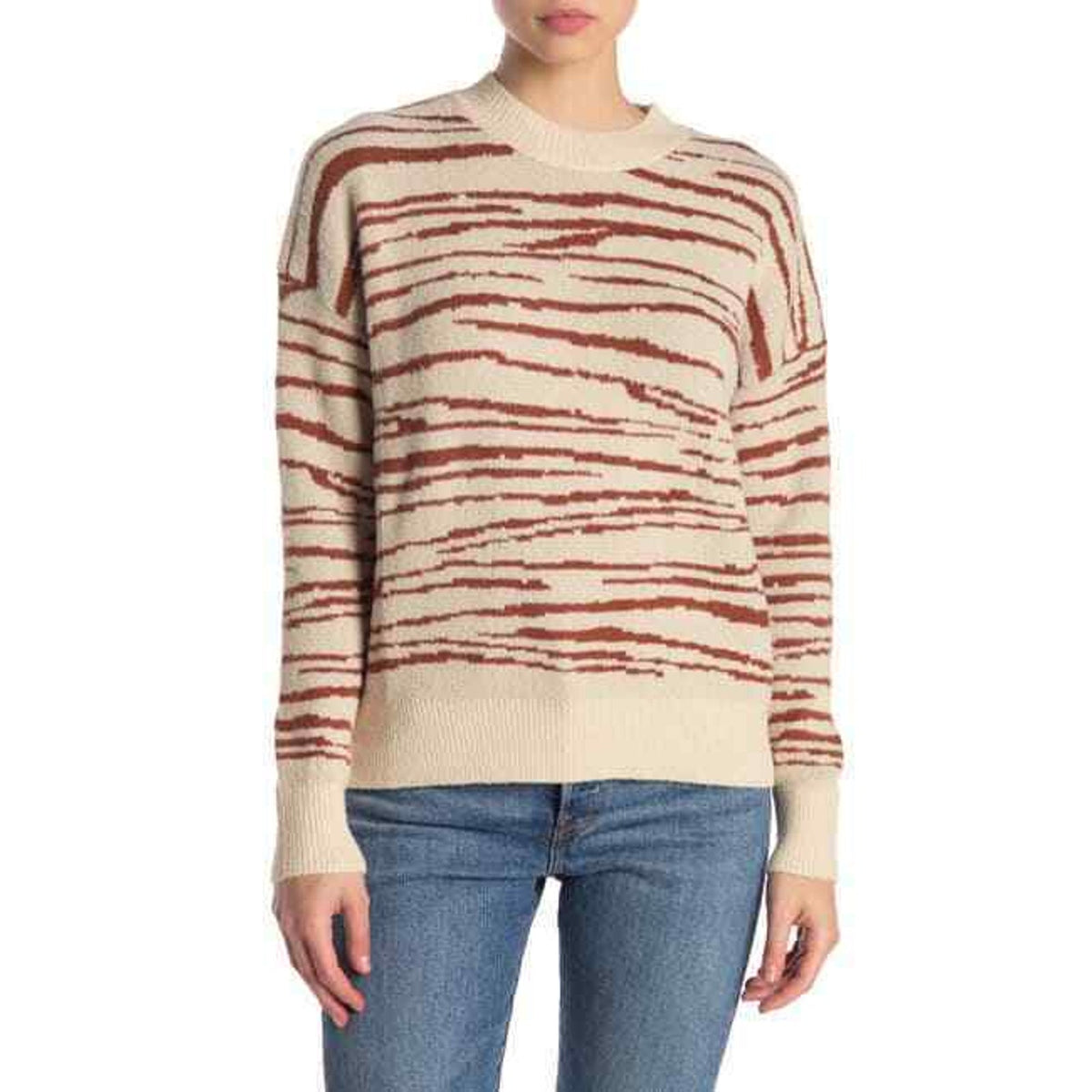 4SI3NNA Pullover Sweater Long Sleeves Crew Neck Rebecca Zebra Ivory Brown Medium
