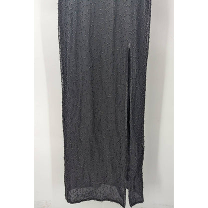 Michael Angelo Beaded Dress Black Gold Silk Sequin Gown Halter Sleeveless Small