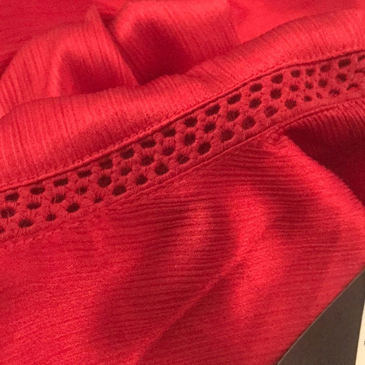 BCX NWT Red Solid Crinkle Satin Flare Sleeve Top Cinched