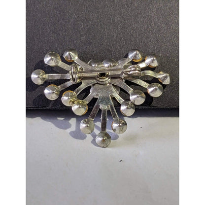 Vintage Chevron Rhinestone Silver Brooch Mid Century Modern