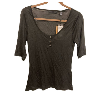 Vero Moda Women's Scoop Neck Top Large Black NWT Silver Snaps Semi Sheer