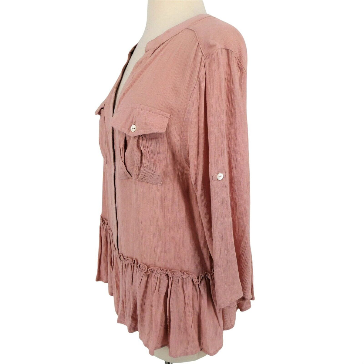 Derek Heart Boho 3/4 Sleeve Peplum Blouse Top Shirt Sz Medium Dusty Rose NWT
