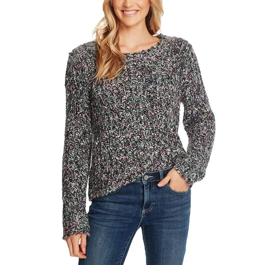 Cece NWT Pullover Grey Sweater Long Sleeve Multicolor Crew Neck Size XS