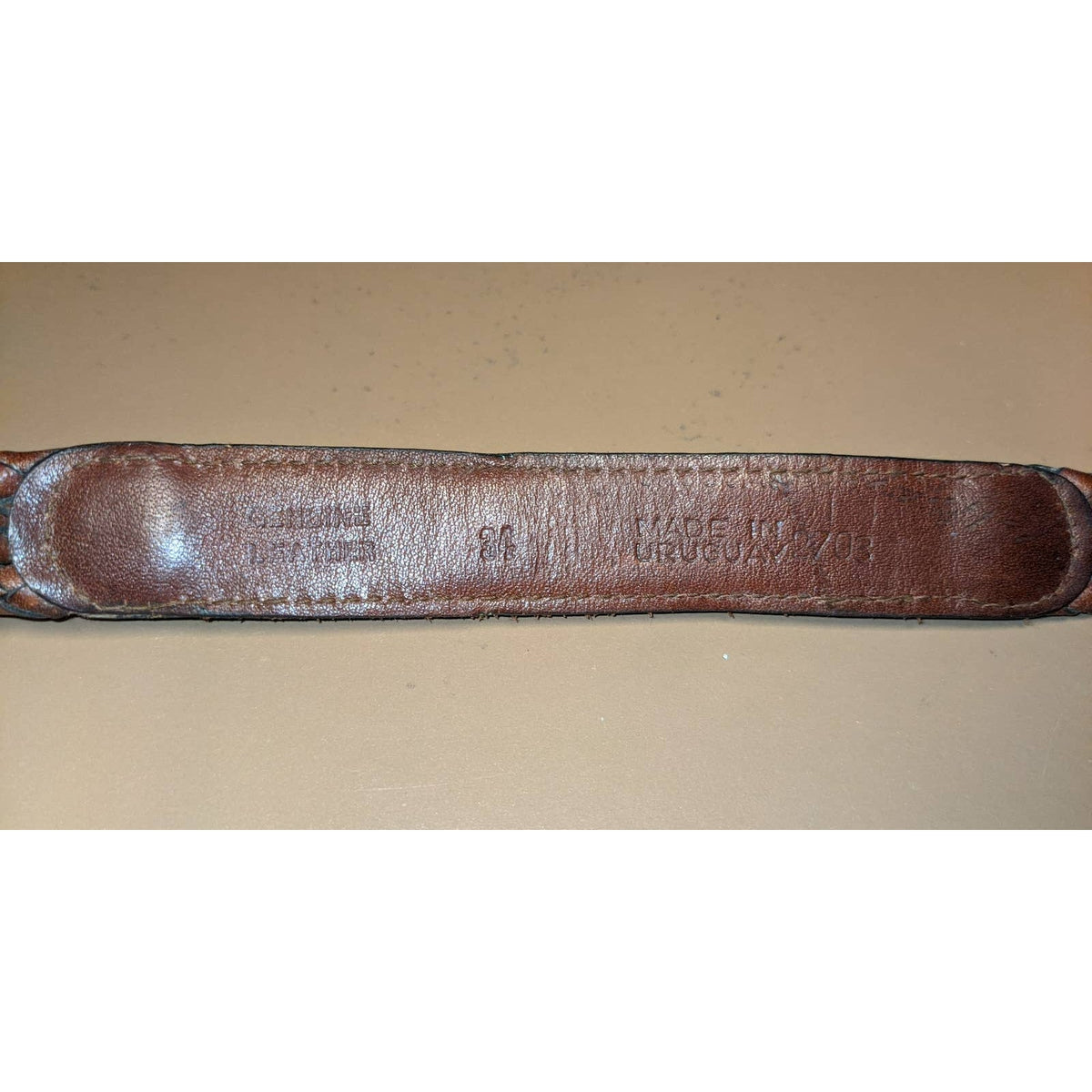 Vintage Three Strand Braided Genuine Leather Belt Solid Brass Buckle size 34"