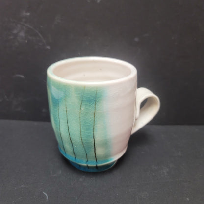 Handmade studio art pottery clay mug cup Forest hand painted Stamped E