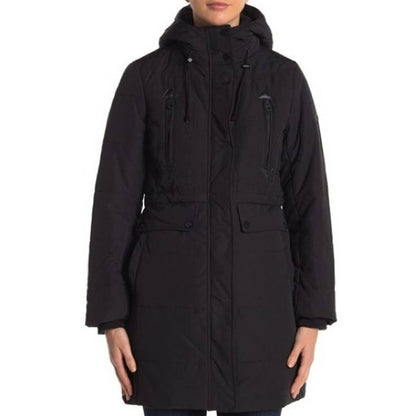 Lucky Brand Zip & Snap Front Parka Coat Sz Small Black NWT Faux Fur-Lined Hood