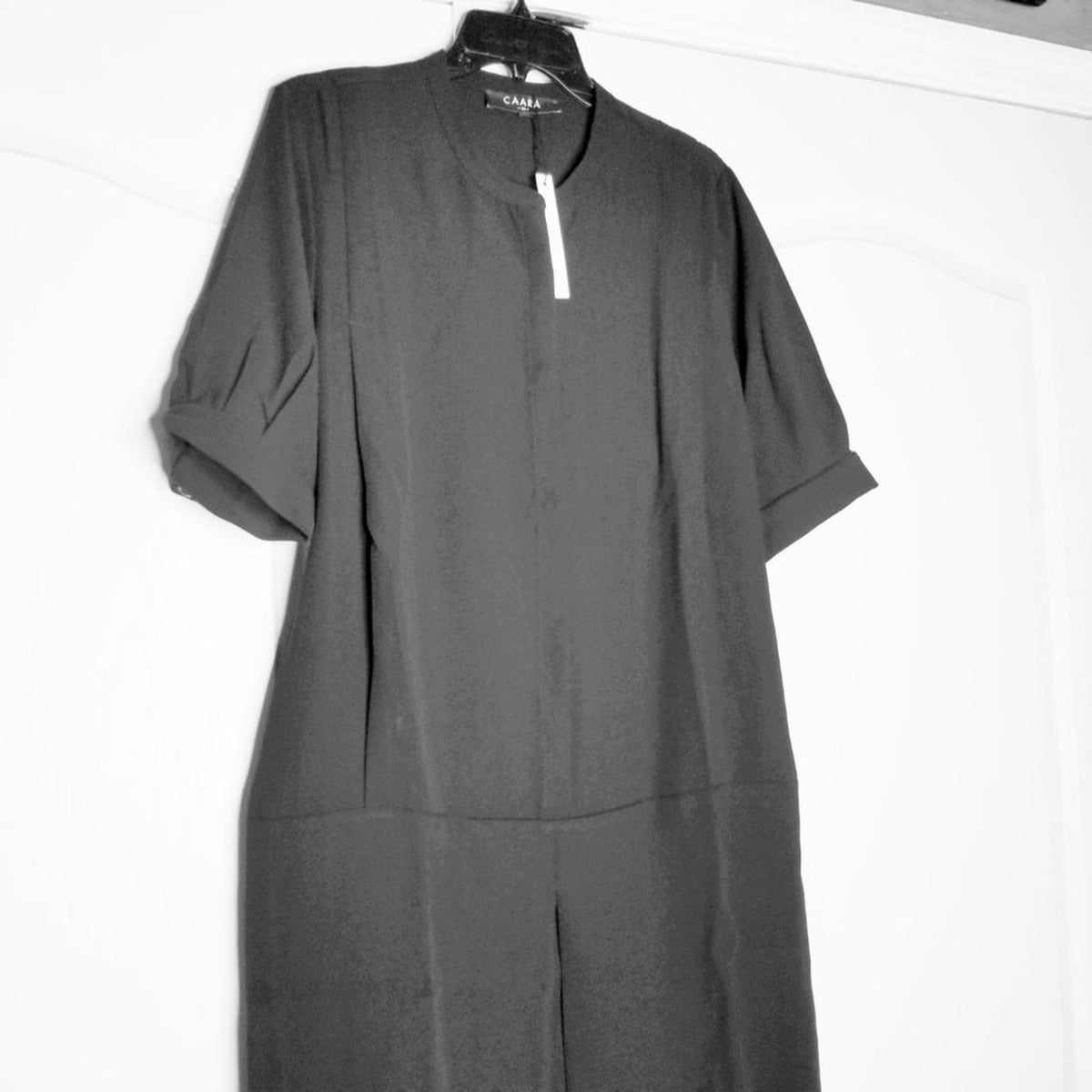 Caara Sheath Dress Short-Sleeve Scoop-Neck Button Front Black Size XS LAGENLOOK