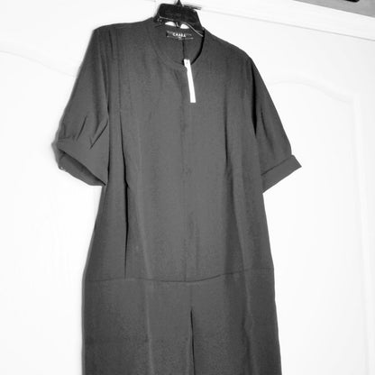 Caara Sheath Dress Short-Sleeve Scoop-Neck Button Front Black Size XS LAGENLOOK