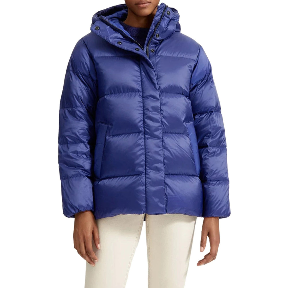 Everlane ReNew Down Puffy Puffer Hood Long Sleeve cobalt Blue Coat Jacket Small