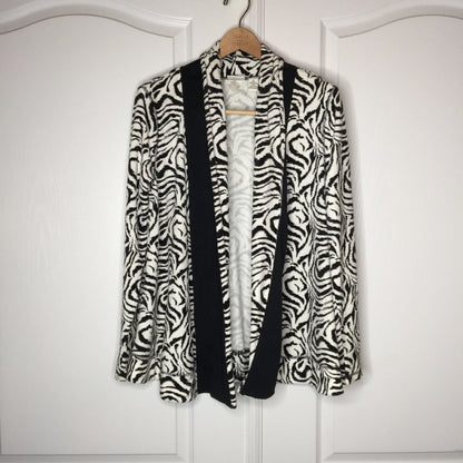 Kim Rogers Hi Low Open Front Cardigan Sweater Zebra Print Black/White MEDIUM