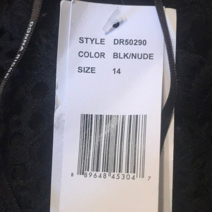 Donna Ricco NEW Black Lace V-Neck Dress gothic 14 casual short sleeve SEE THRU