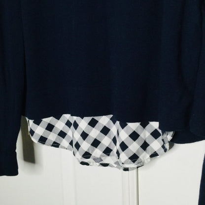 Crown & Ivy Hi-Low Blouse Top Long Sleeve Scoop Neck Tie Black check blue small