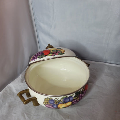 Tabletop CORNUCOPIA Enamel on Steel 2 Qt Dutch Oven w/ Lid, Fruit, 8" Diameter