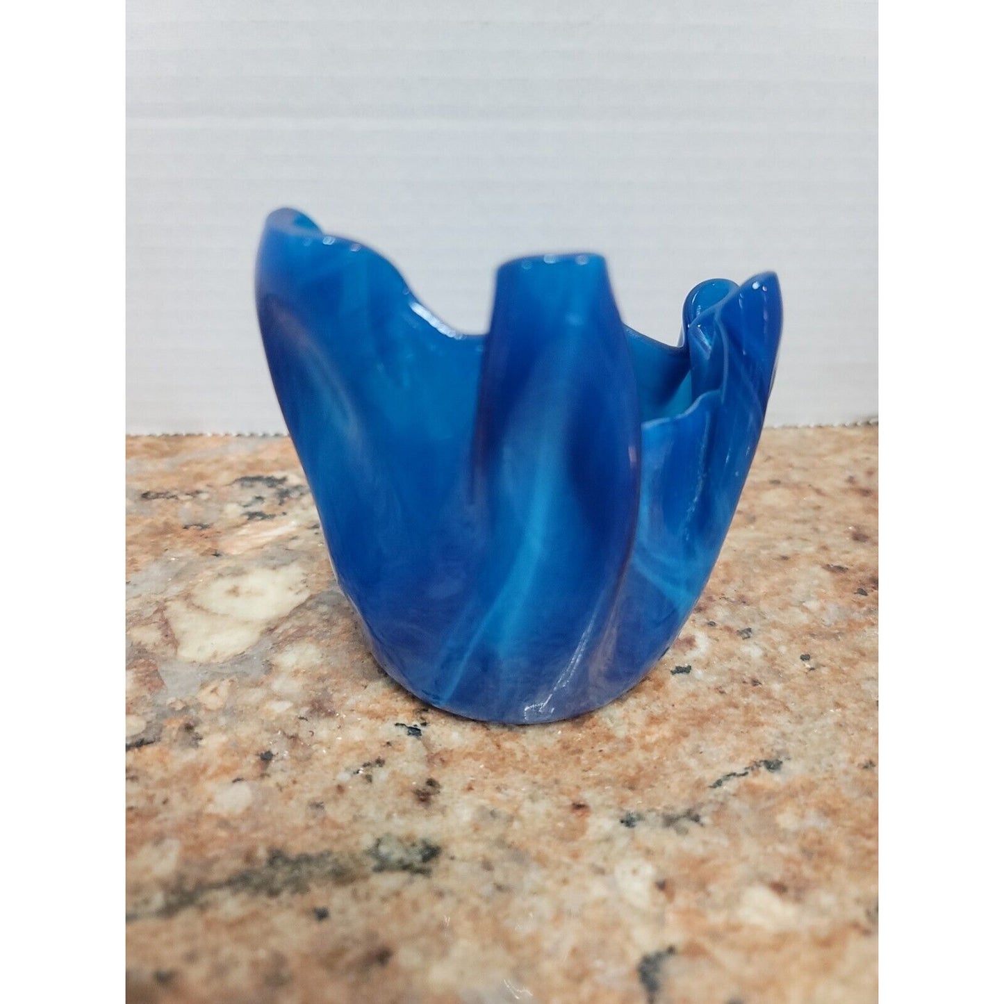SLAG glass endday Blue Wispy Vase Candle Reusable napkinfold HalfCandle HANDMade