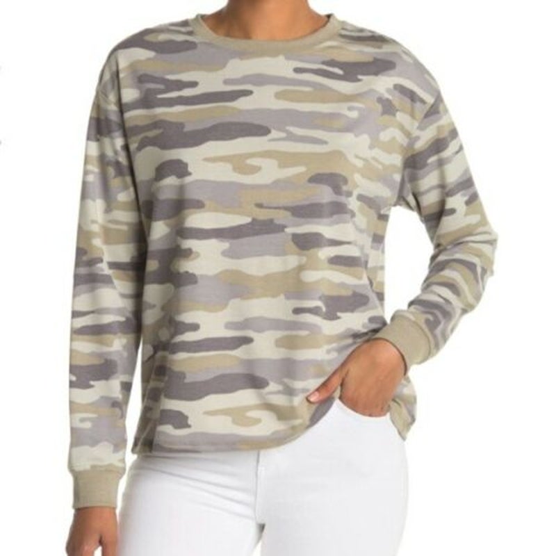 C&C California Womens Crew Neck Sweatshirt Long Sleeve Camo Green Size Small NWT