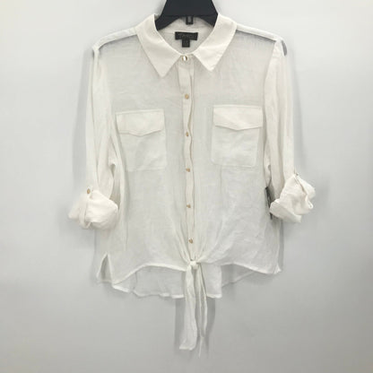 Thalia Sodi Front Button Knot Tie Blouse Shirt Top Roll Tab Sleeves White Large