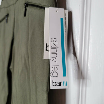 Bar Iii Cropped Skinny Pull-On Pants High Rise Zip-Pocket Green Casual XX-Small