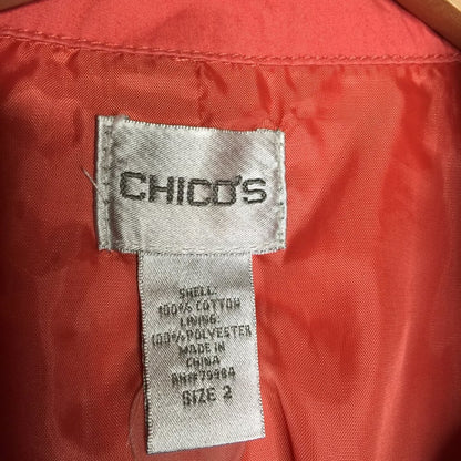 Chico's Snap Button Jacket Long Sleeve Zip Pockets Solid Red Size Large or 2