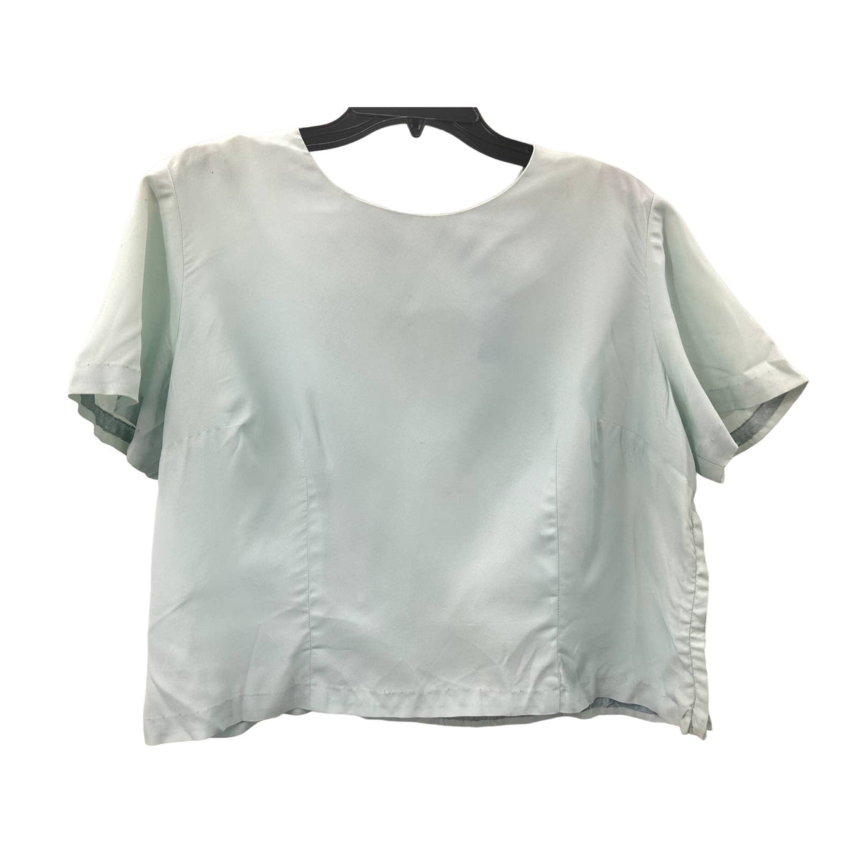 Vintage Sheer Jodel Side Zip Blue Short Sleeve Cropped Round Neck Top