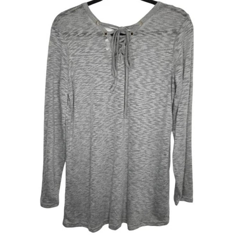 Thyme & Honey Lightweight Lace-Up Back Long Sleeve Top Sz Large Heather Grey NWT