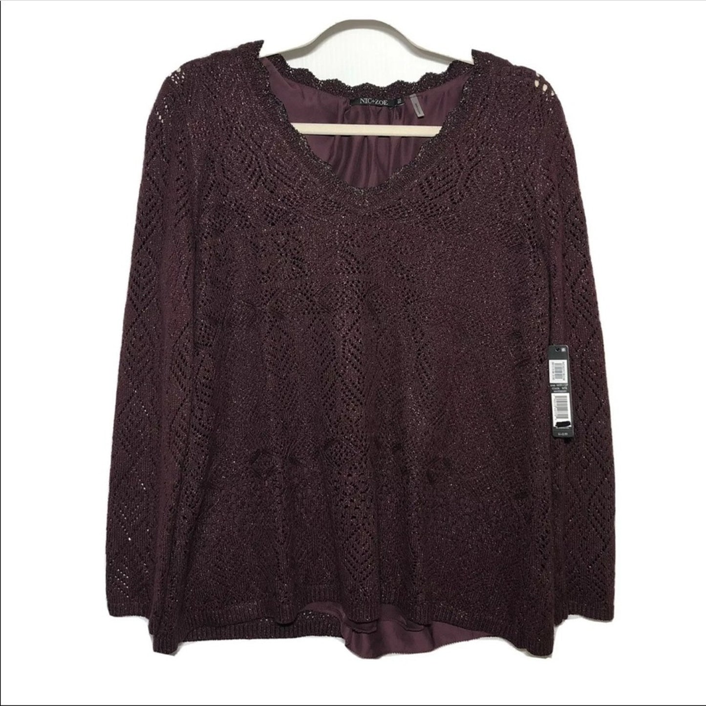 Nic+Zoe Purple Metallic Open Knit Sweater Size XSmall (PP) lightweight Packable