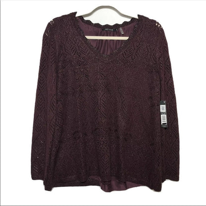 Nic+Zoe Purple Metallic Open Knit Sweater Size XSmall (PP) lightweight Packable