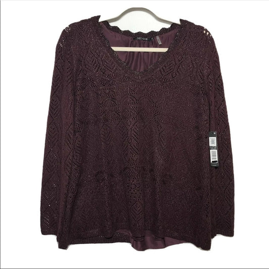 Nic+Zoe Purple Metallic Open Knit Sweater Size XSmall (PP) lightweight Packable
