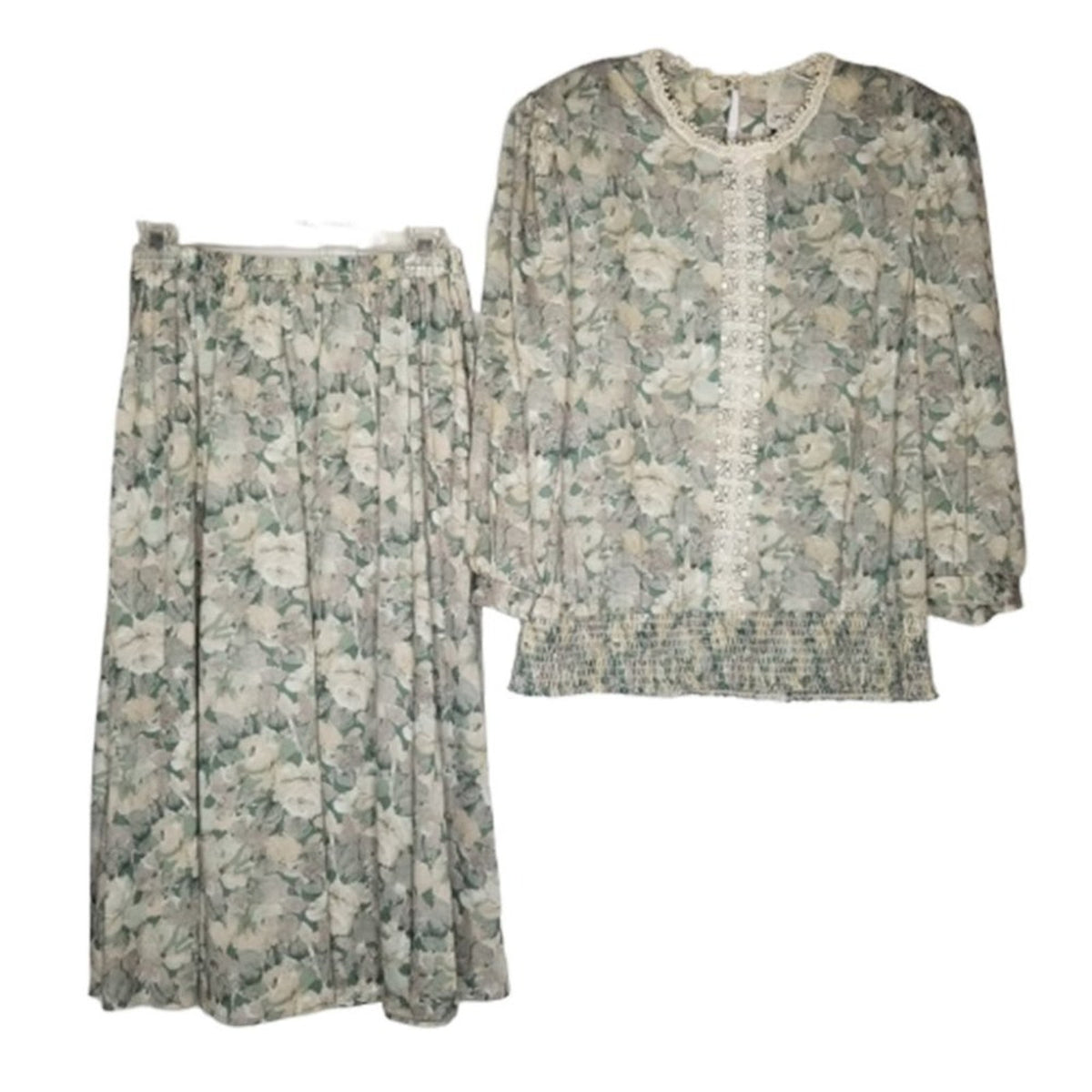 Jonathan Logan Vintage 2 Piece Set Top & Elastic Waist Pleated Skirt FLORAL 12