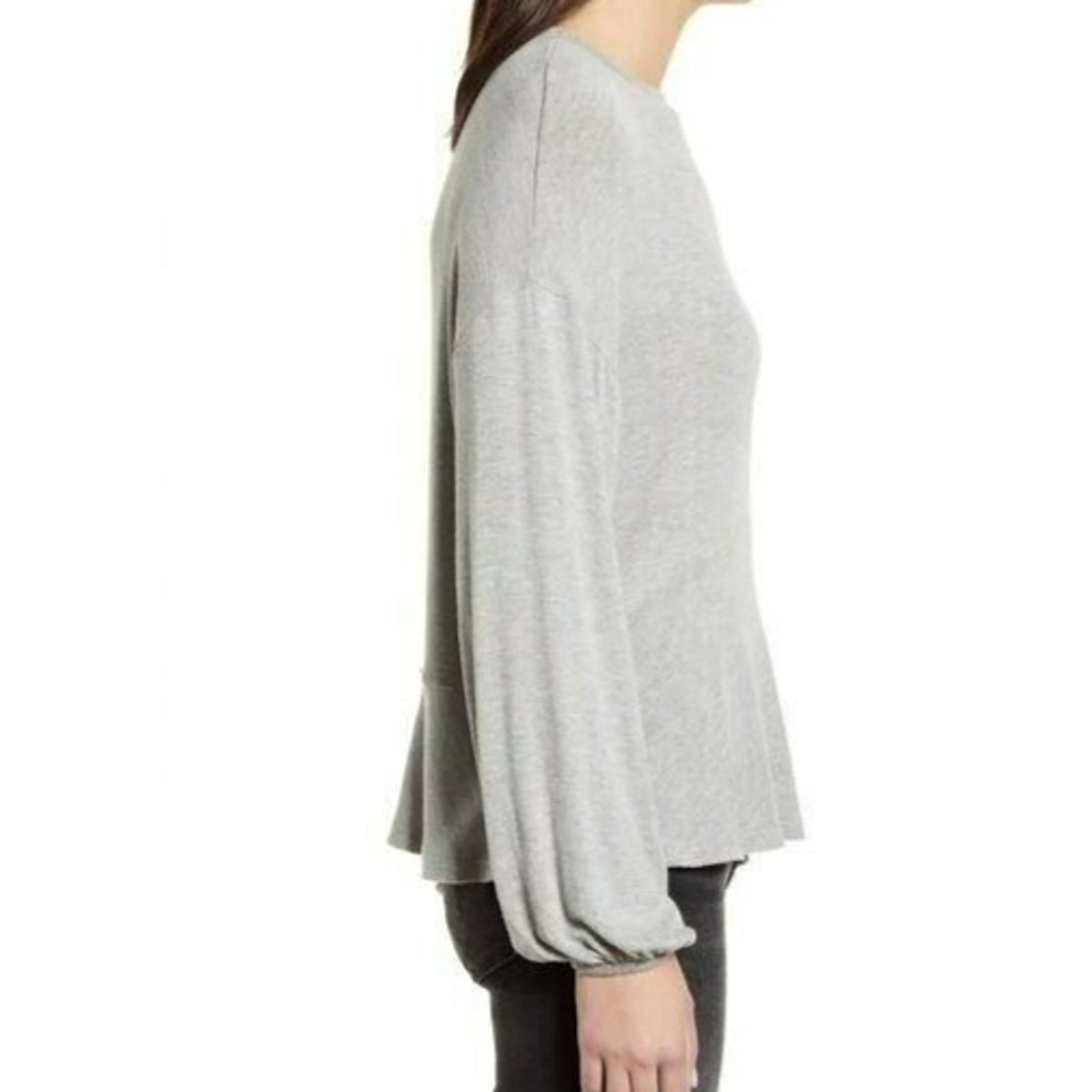 Chelsea28 Asymmetrical Ruffle Hem Boho Top Sz Large Gray NWT Balloon Sleeve SOFT