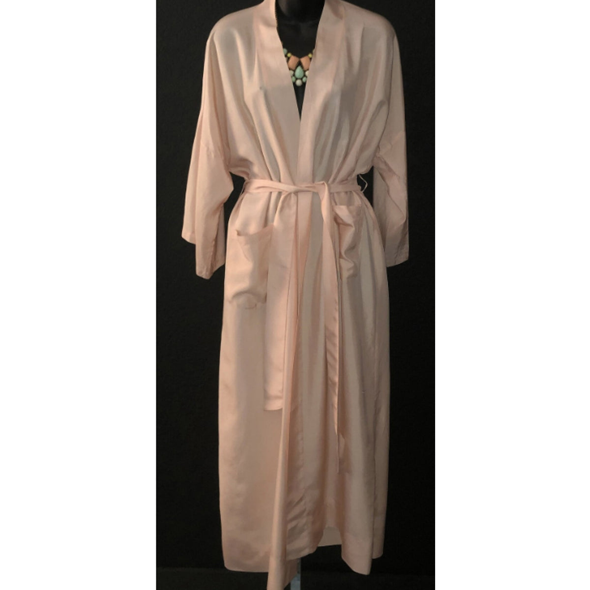 Lillian Vernon Size Medium Pink Long 100% Silk Vintage Robe Hollywood Glam Diva
