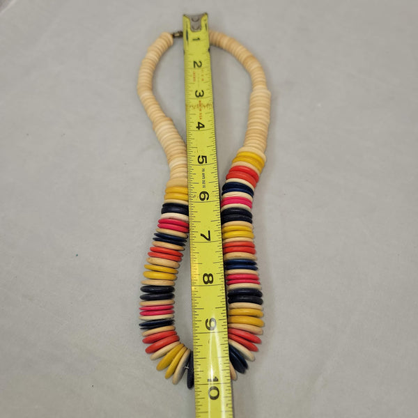 Vintage Necklace Multicolor beads Beaded 1970's Disc Colorful 10" length