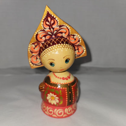 SIGNED Vintage Wooden Hand Painted Matryoshka Russian Doll Folk Art