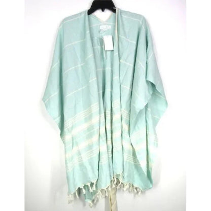 Sole Society Cover-Up Pastel Green ONE SIZE Poncho Shawl Fringe Boho Wrap Cotton