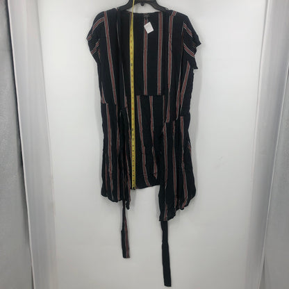 LIRA Women Short Sleeve Pullover Tie Waist Wrap Dress V-Neck Striped Black M