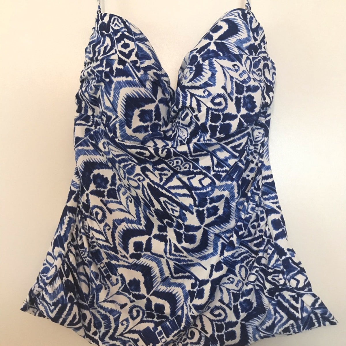 Lauren Ralph Blue Tribal Ikat Halter Tankini Top Size 22W Swimsuit NWT $106