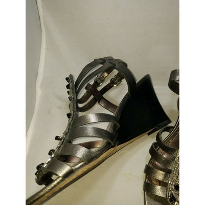 Vince Camuto women's Wedge Sandals PEWTER leather Beaded size 8B Strappy 38EU