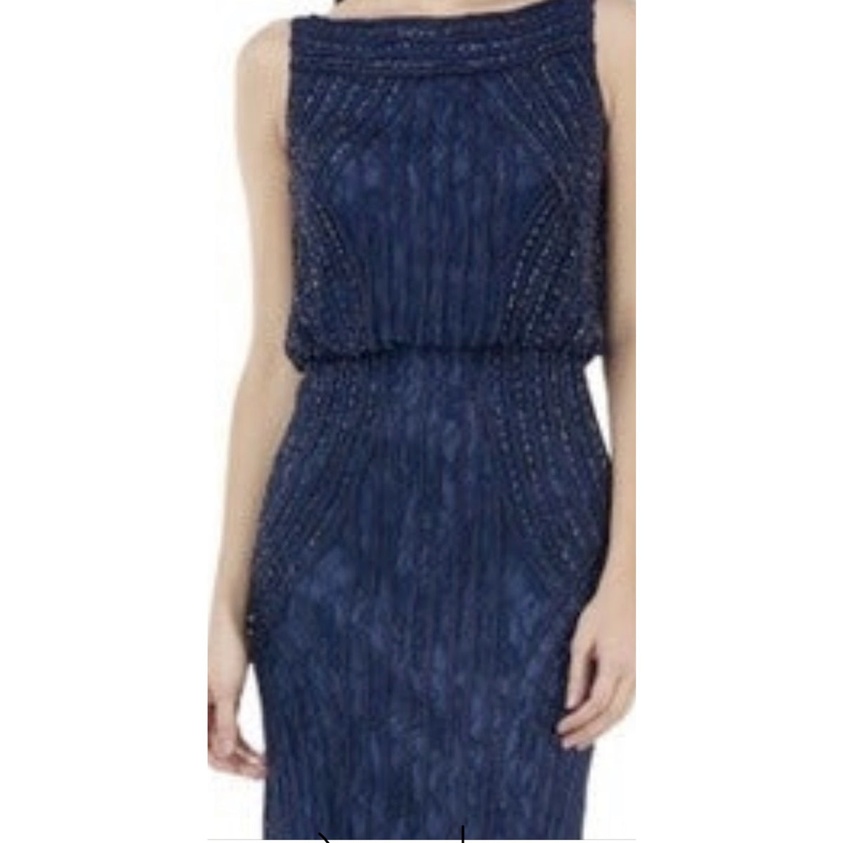 JS Collections Boat Neck Embellished Blouson Gown Size 6 Navy NWOT
