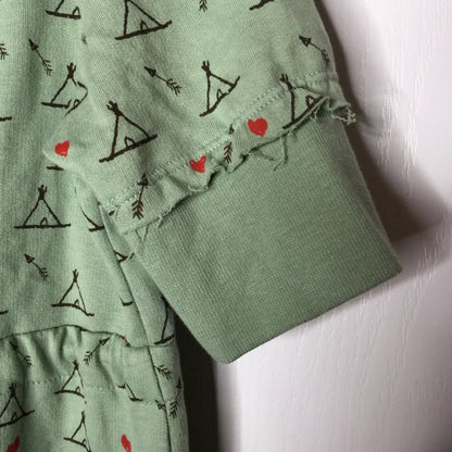Blue Bird Full Zip Hoodie Short Sleeve Green Red Heart Tepees MediumTie waist