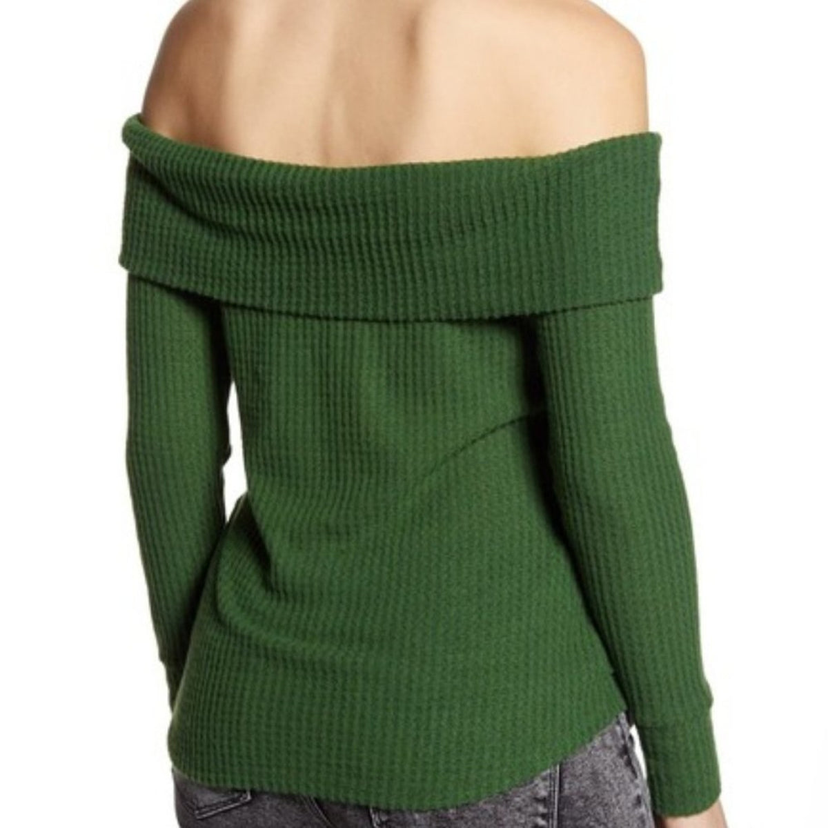 Bp. Off the Shoulder Neckline Knit Top Long Sleeves Green Pastures Medium NEW