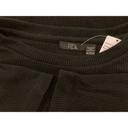 RDI Women Waffle Knit Crew Neck Crop Top Pullover XL/Extra Large Black NWT
