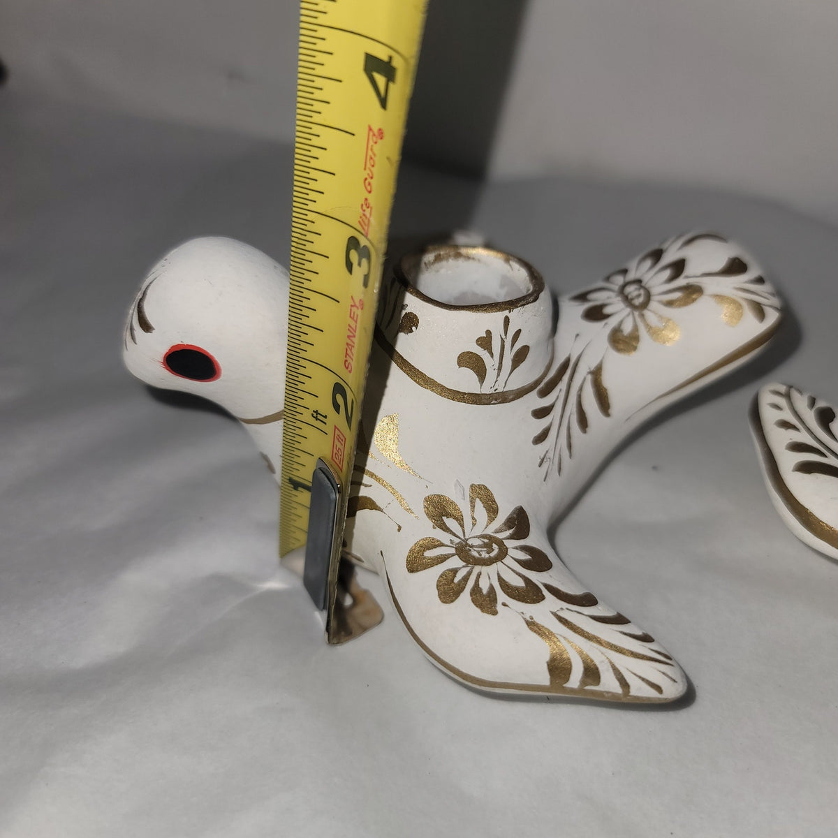 Paloma Doves Birds Candleholder Pair white gold Mexico Pottery folkart