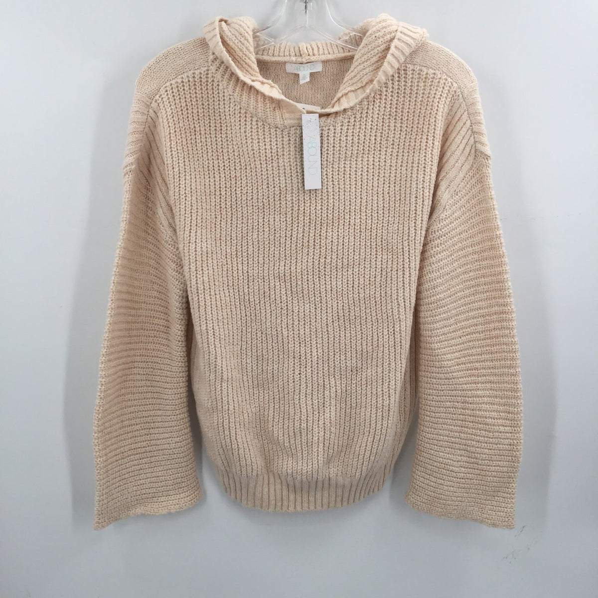 Abound Cozy Ribbed Knit Long Sleeve Hoodie Sweater Heather Beige Size Medium NWT