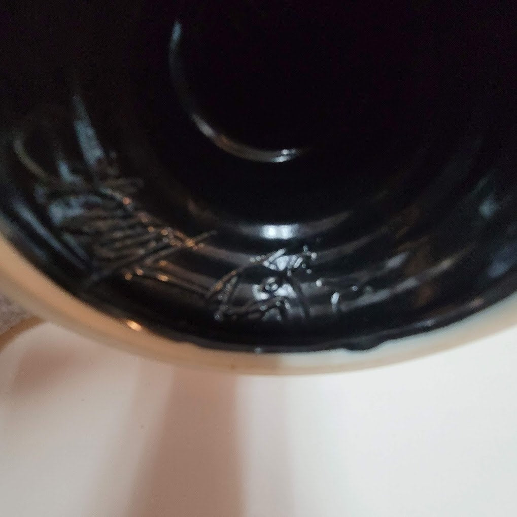 Art Pottery Challis Tall black spotted Artist Signed goblet cup tall blue WHIMSY