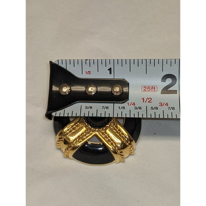 Monet Black and Golden Square Cross Circle Brooch Pin Vintage Jewelry Accessory